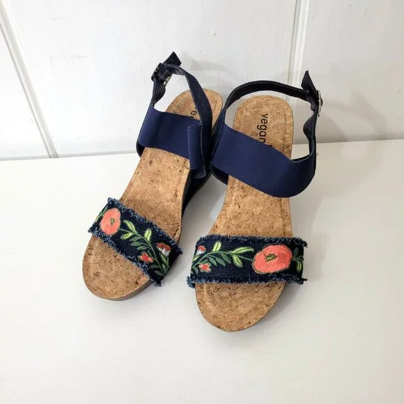 VeganBio Embroidered Cork Wedge Sandals - Picture 4 of 9
